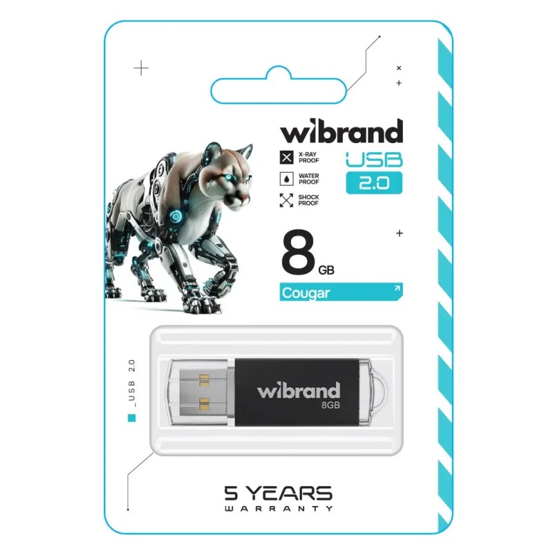 USB флеш накопитель Wibrand 8GB Cougar Black USB 2.0 (WI2.0/CU8P1B)