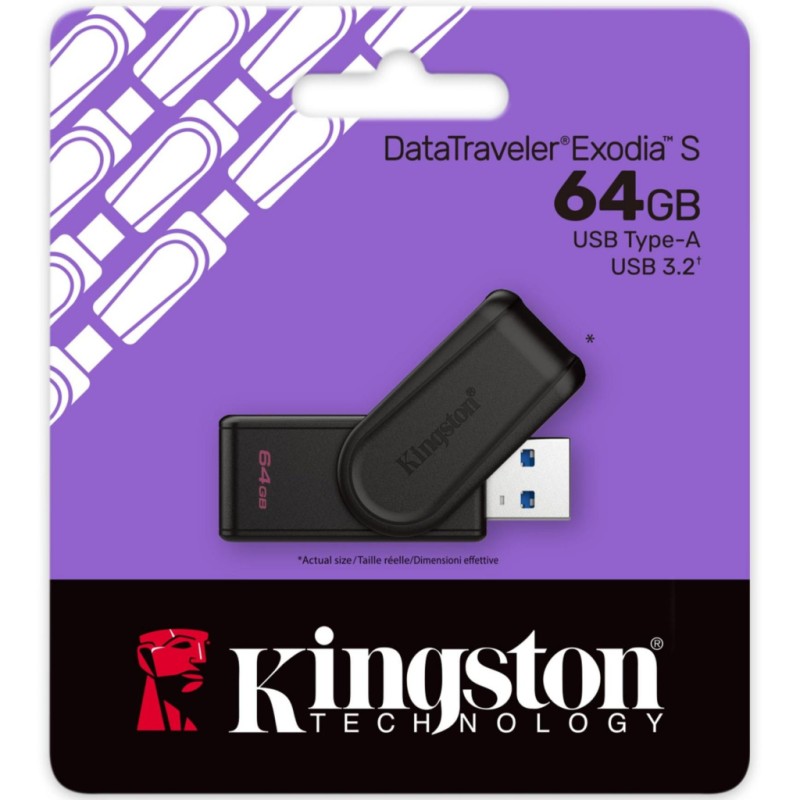 USB флеш накопичувач Kingston 64GB DataTraveler Exodia S Black USB 3.2 (DTXS/64GB)