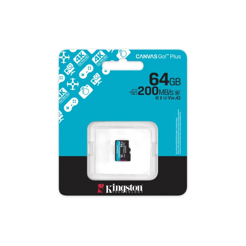 Карта памяти Kingston 64GB microSDXC сlass 10 UHS-I U3 V30 A2 Canvas Go Plus G4 (SDCG4/64GBSP)