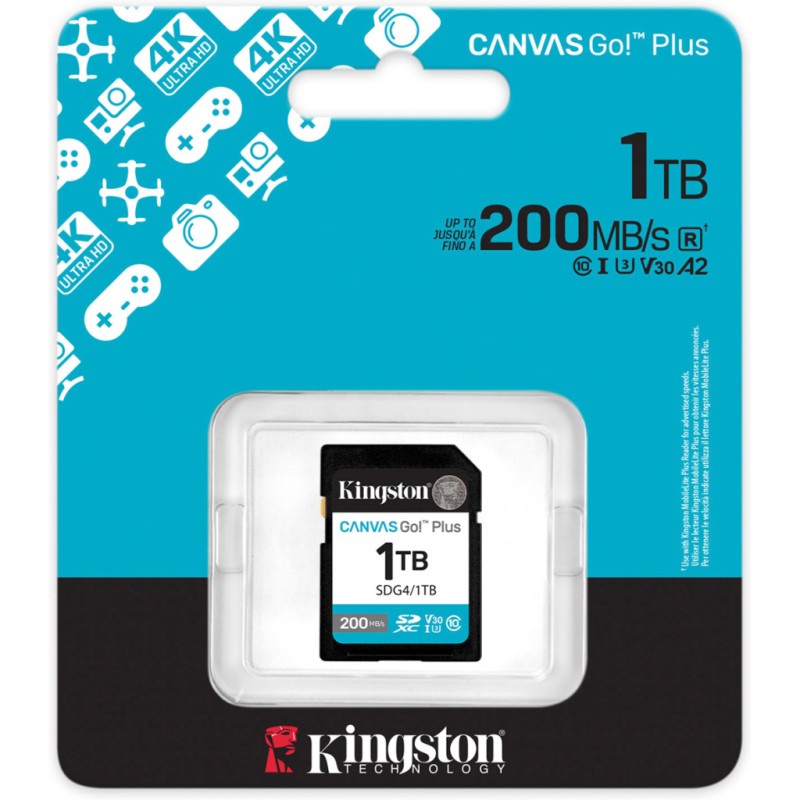 Карта памяти Kingston 1TB SDXC сlass 10 UHS-I U3 V30 Canvas Go Plus G4 (SDG4/1TB)
