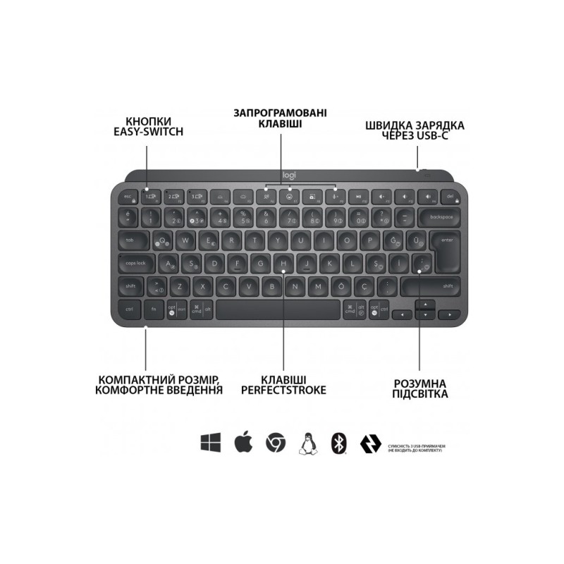 Клавиатура Logitech MX Keys Mini Wireless Illuminated UA Graphite (920-010498)
