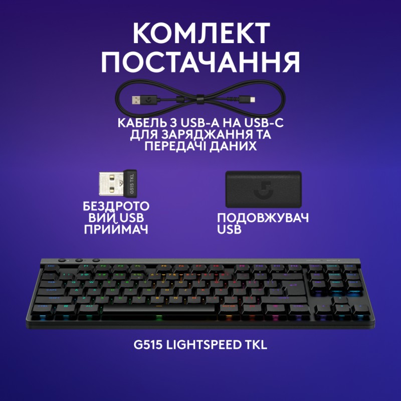 Клавиатура Logitech G515 TKL Lightspeed Tactile Bluetooth UA Black (920-012538)