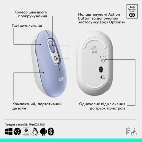 Мышка Logitech POP Mouse With Emoji Bluetooth Lilac (910-007414)