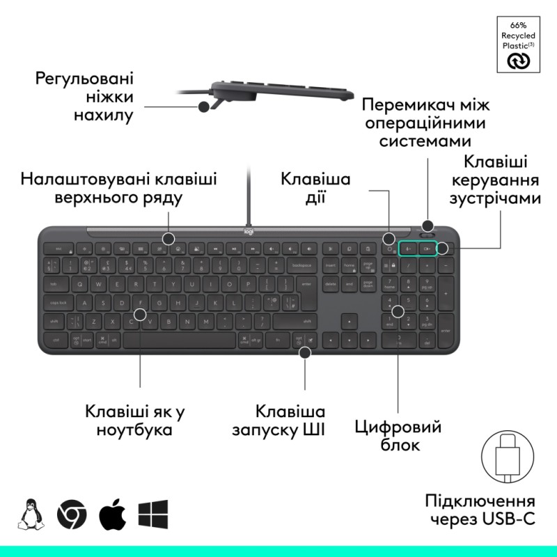 Клавиатура Logitech Signature Slim K620 for Business USB-C UA Graphite (920-013333)