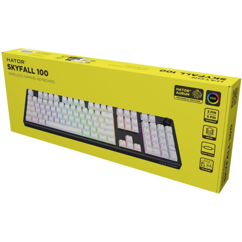 Клавіатура Hator Skyfall 100 Aurum Lemon RGB Wireless/Bluetooth/USB UA Black/White (HTK3100UA)