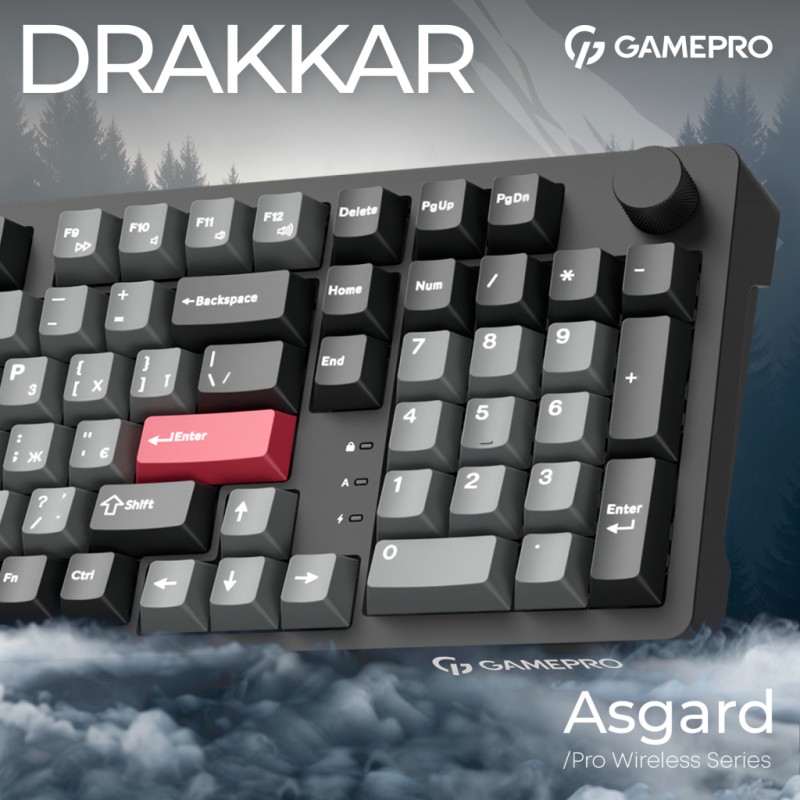 Клавиатура GamePro Asgard Drakkar Keychron Super Red Switch Wireless/Bluetooth/USB UA Black (MK305BK)