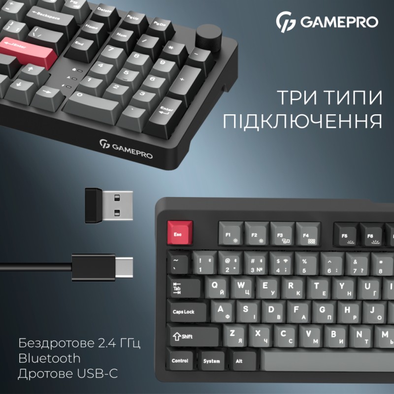 Клавиатура GamePro Asgard Drakkar Keychron Super Red Switch Wireless/Bluetooth/USB UA Black (MK305BK)