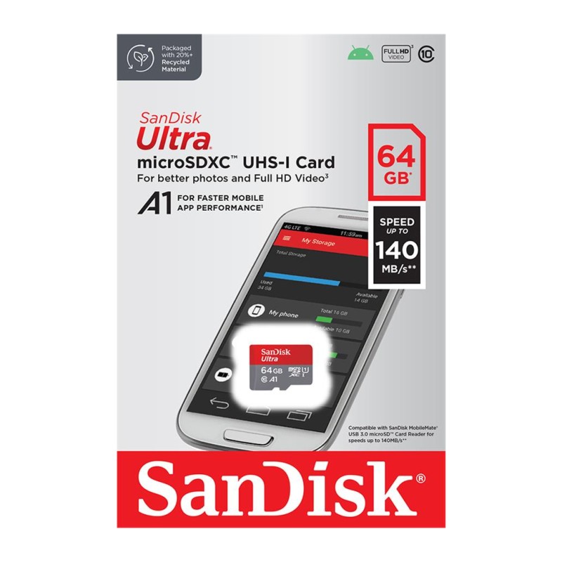 Карта памяти SanDisk 64GB microSDXC class 10 UHS-I A1 (SDSQUAB-064G-GN6MN)