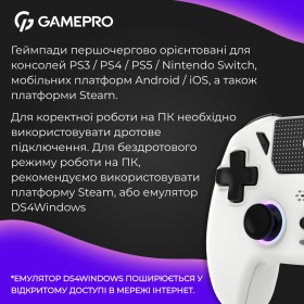 Геймпад GamePro GPS20W 2.4G/BT 5.1/USB (Switch/PC/PS/iOS/Android) RGB White (GPS20W)