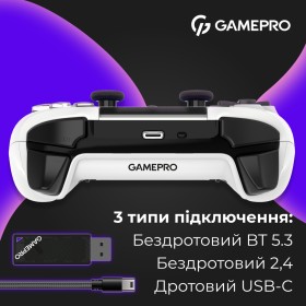 Геймпад GamePro GPS20W 2.4G/BT 5.1/USB (Switch/PC/PS/iOS/Android) RGB White (GPS20W)