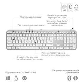 Клавиатура Logitech MX Keys S Wireless UA Pale Grey (920-011588)
