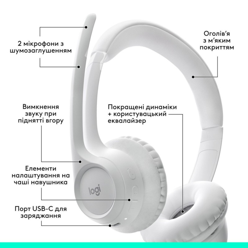 Наушники Logitech Zone 300 Bluetooth Off-White (981-001417)