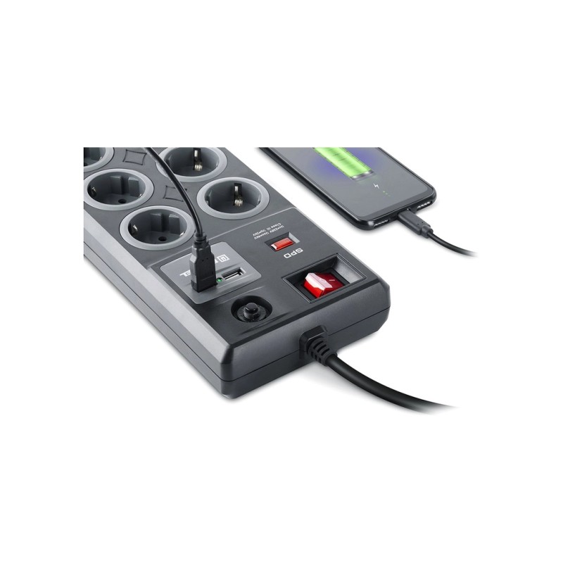 Мережевий фільтр живлення REAL-EL RS-8F USB CHARGE 3m, black (EL122300004)