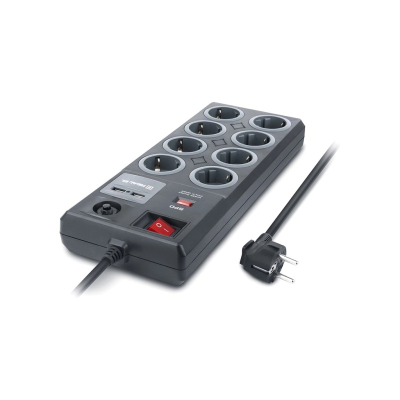 Мережевий фільтр живлення REAL-EL RS-8F USB CHARGE 3m, black (EL122300004)