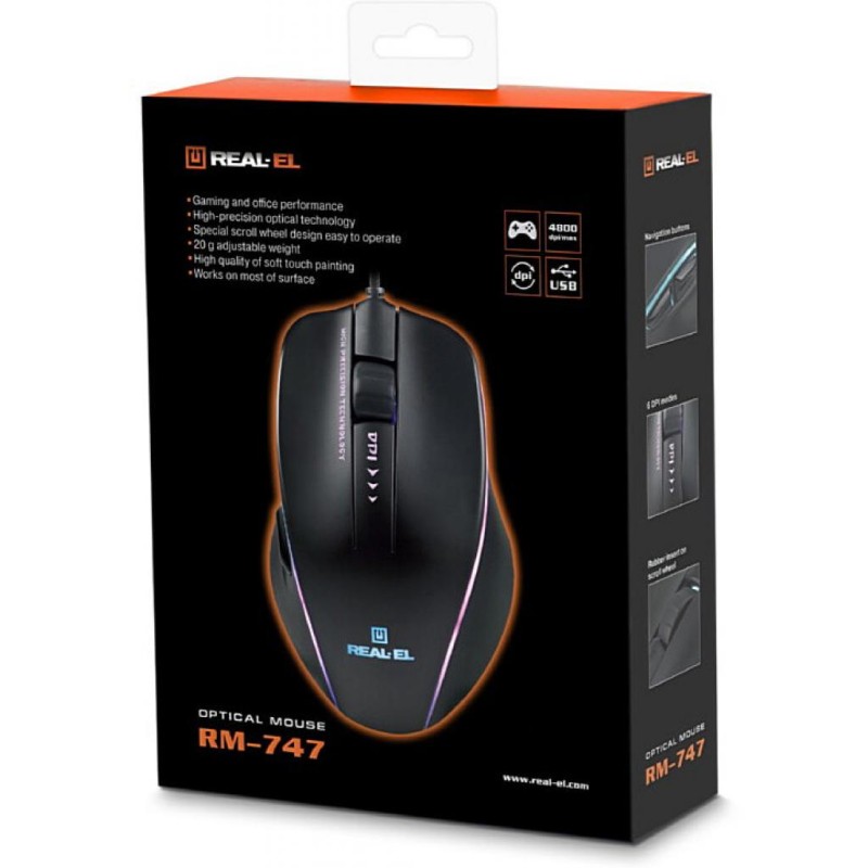 Мышка REAL-EL RM-747 USB Black (EL123200028)