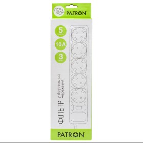 Сетевой фильтр питания Patron 3m (SP-1053W), 5 розеток White