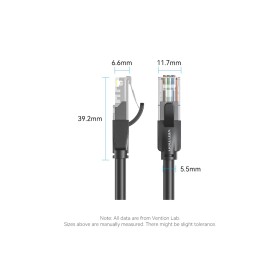 Патч-корд 1м, UTP cat 6 RJ-45 black Vention (IBEBF)