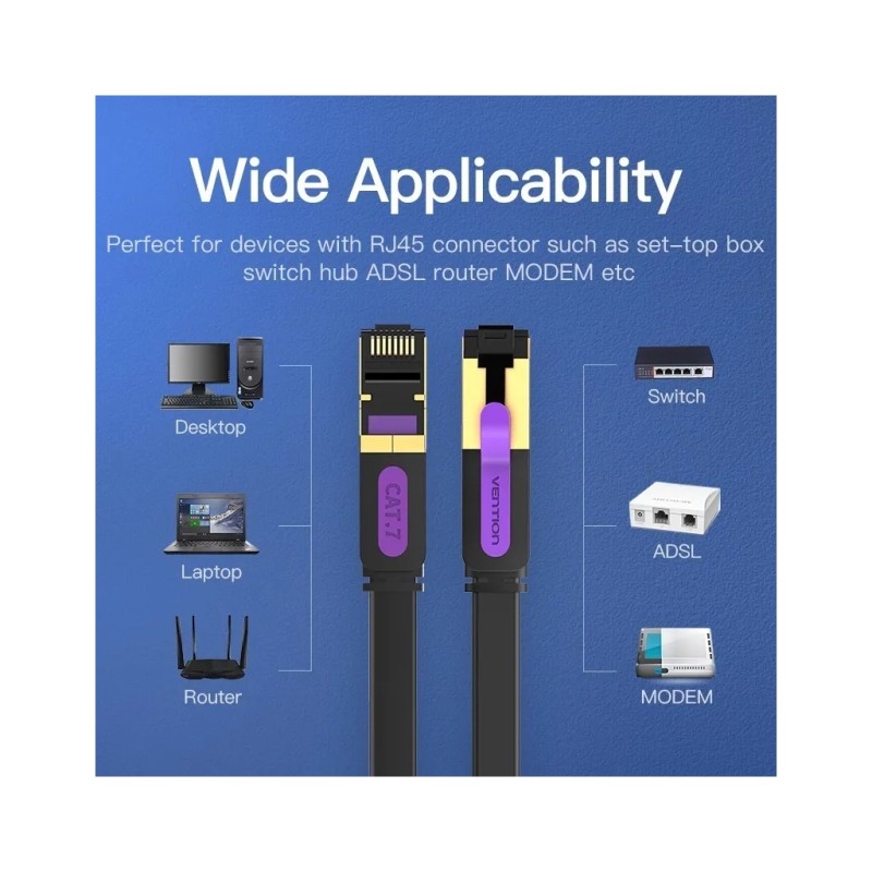 Патч-корд 1м, FTP cat 7 RJ-45 black Vention (ICABF)