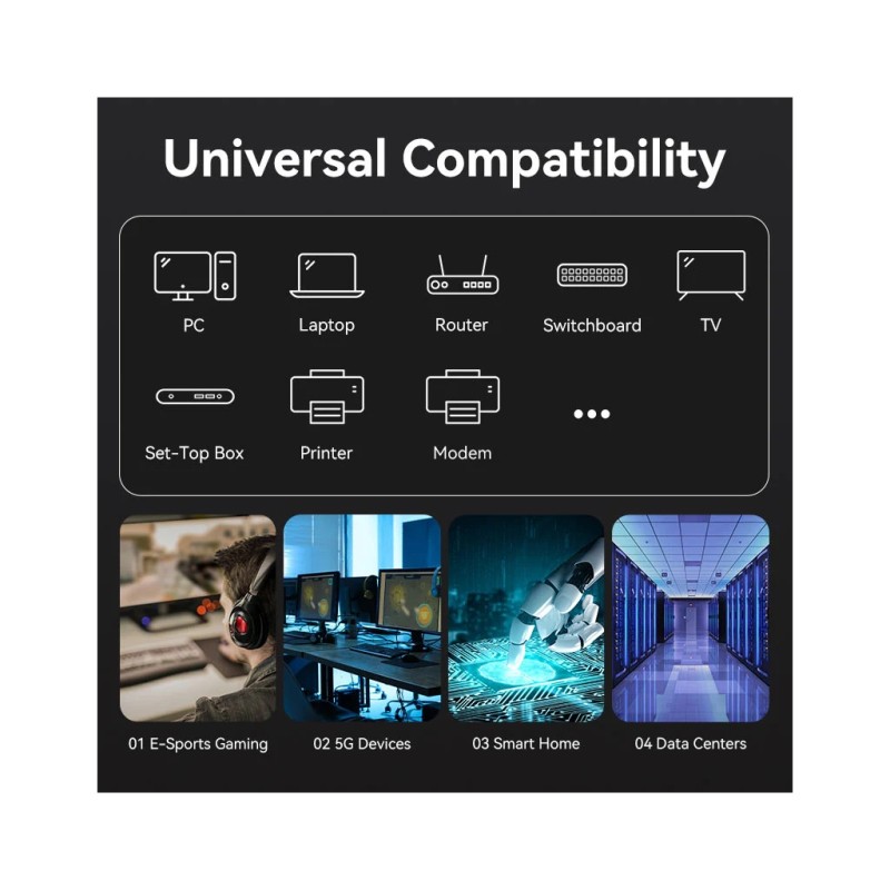 Патч-корд 8м, S/FTP cat 8 RJ-45 black Vention (IKABK)