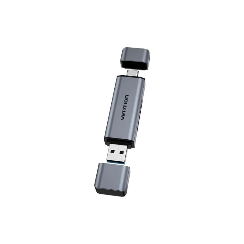 Считыватель флеш-карт Vention USB 3.0 AM/USB-C to SD+TF Gray Dual Drive Letter Aluminum Alloy (CLLH0)