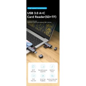Считыватель флеш-карт Vention USB 3.0 AM/USB-C to SD+TF Gray Dual Drive Letter