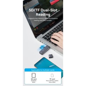 Считыватель флеш-карт Vention USB 3.0 AM/USB-C to SD+TF Gray Dual Drive Letter