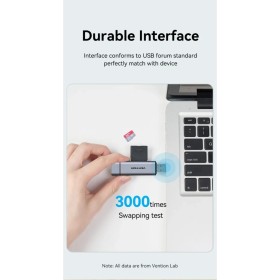 Считыватель флеш-карт Vention USB 3.0 AM/USB-C to SD+TF Gray Dual Drive Letter Aluminum Alloy (CLLH0)