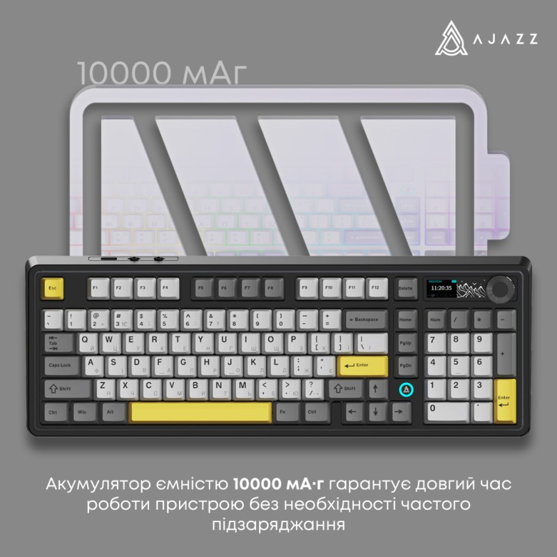 Клавиатура Ajazz AK980 V2 Gift Switch V2 Wireless/Bluetooth/USB UA Black/Grey/Yellow (AK980-V2-G-BGY)