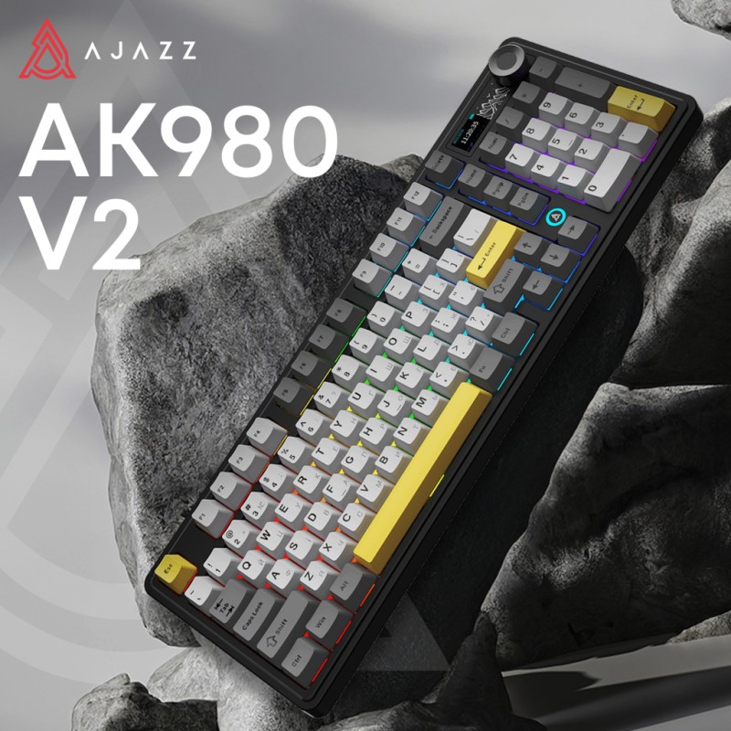 Клавиатура Ajazz AK980 V2 Gift Switch V2 Wireless/Bluetooth/USB UA Black/Grey/Yellow (AK980-V2-G-BGY)