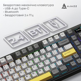 Клавиатура Ajazz AK980 V2 Gift Switch V2 Wireless/Bluetooth/USB UA Black/Grey/Yellow (AK980-V2-G-BGY)