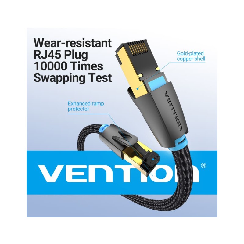 Патч-корд 0.5м, S/FTP cat 8 RJ-45 COPPER black Vention (IKGBD)