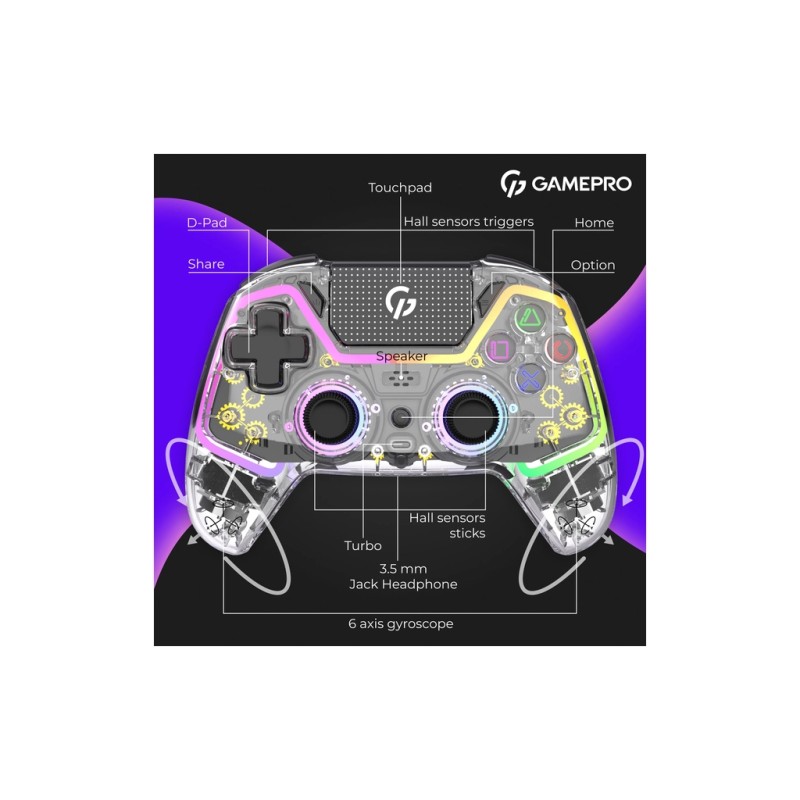 Геймпад GamePro GPS13T BT 5.3/USB/PC/iOS/Android/PS3/PS4 RGB Transparent (GPS13T)