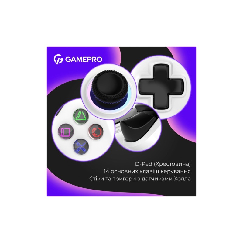 Геймпад GamePro GPS13W BT 5.3/USB/PC/iOS/Android/PS3/PS4 RGB White (GPS13W)