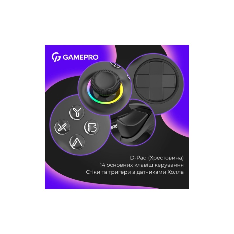 Геймпад GamePro GPX13B 2.4G/BT 5.1/USB/PC/iOS/Android RGB Black (GPX13B)