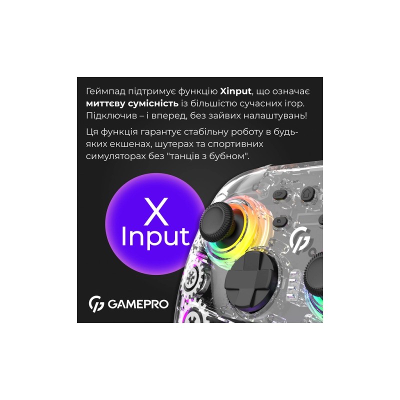 Геймпад GamePro GPX13T 2.4G/BT 5.1/USB/PC/iOS/Android RGB Transparent (GPX13T)