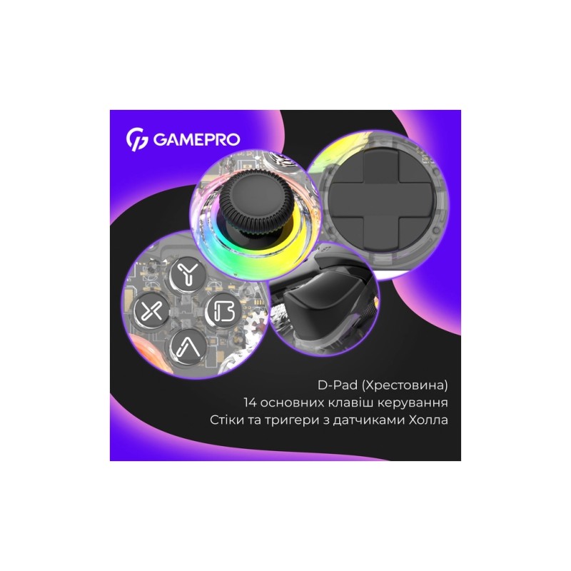 Геймпад GamePro GPX13T 2.4G/BT 5.1/USB/PC/iOS/Android RGB Transparent (GPX13T)