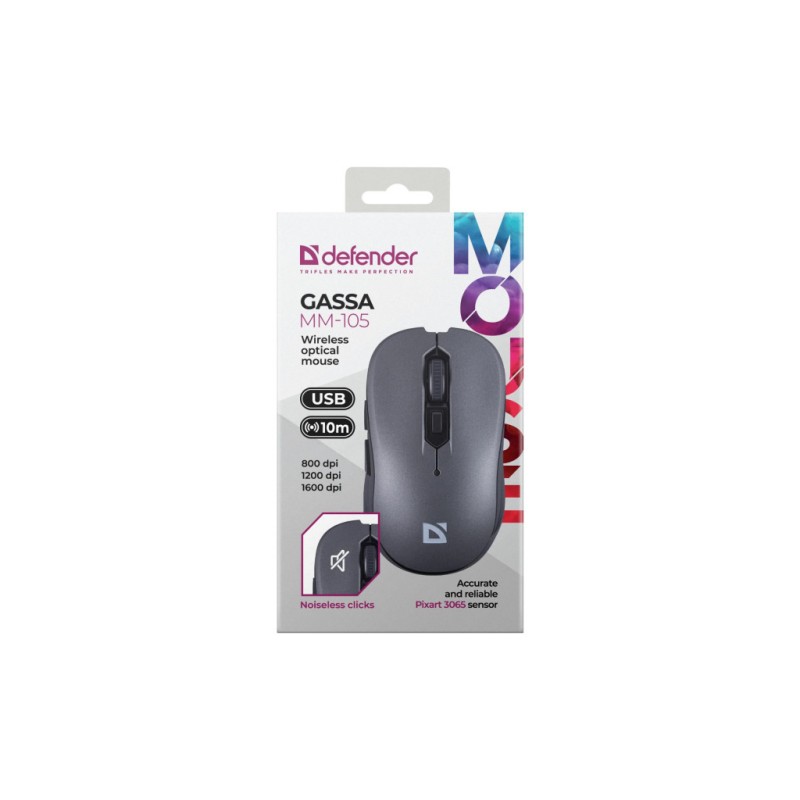 Мышка Defender Gassa MM-105 Wireless Silent Grey (52104)