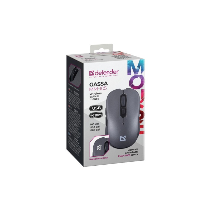 Мышка Defender Gassa MM-105 Wireless Silent Grey (52104)