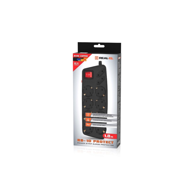 Сетевой фильтр питания REAL-EL RS-Protect 505, 1.8m, black (EL122300044)