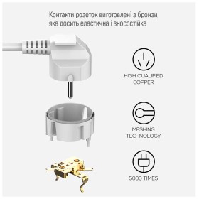 Мережевий фільтр живлення ColorWay CW-CHE64PDW, 6 розеток/4USB 2M