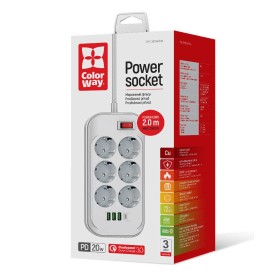 Мережевий фільтр живлення ColorWay CW-CHE64PDW, 6 розеток/4USB 2M