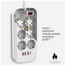 Мережевий фільтр живлення ColorWay CW-CHE64PDW, 6 розеток/4USB 2M