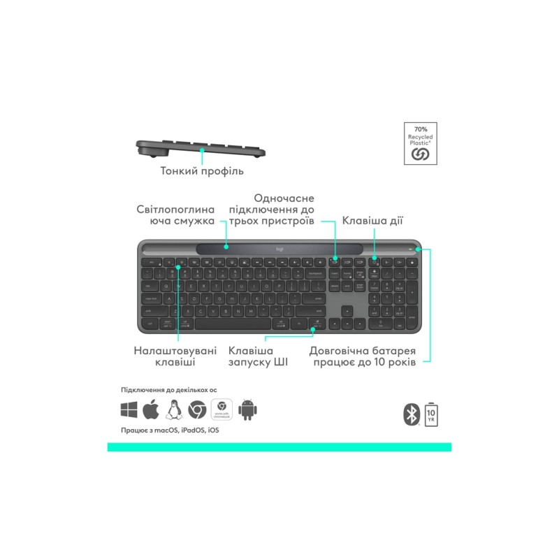 Клавіатура Logitech Slim Solar+ Bluetooth Graphite (920-013764)