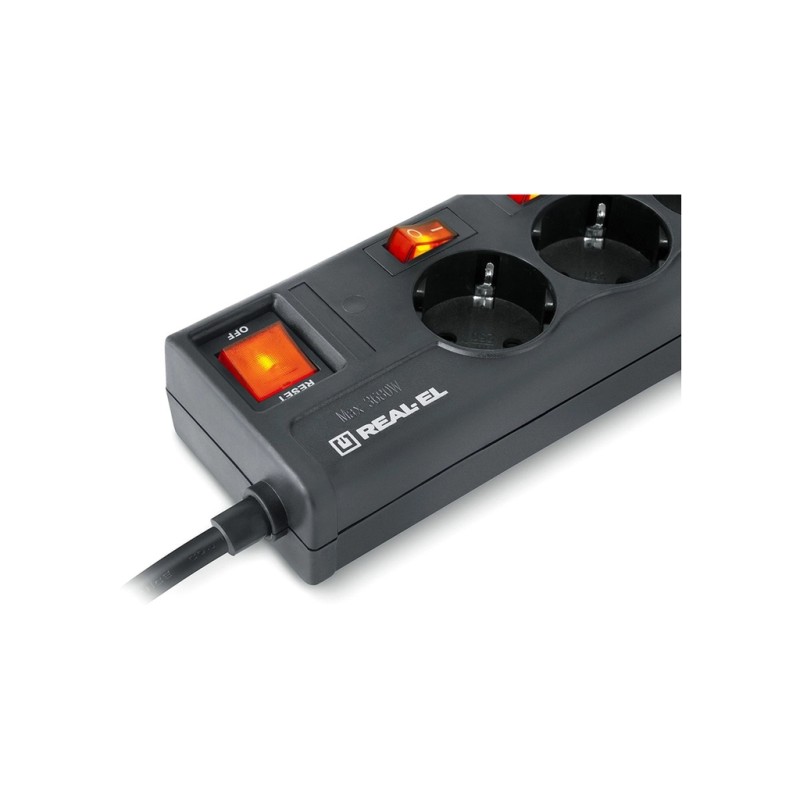 Сетевой фильтр питания REAL-EL RS-6 EXTRA 3m, black (EL122300002)