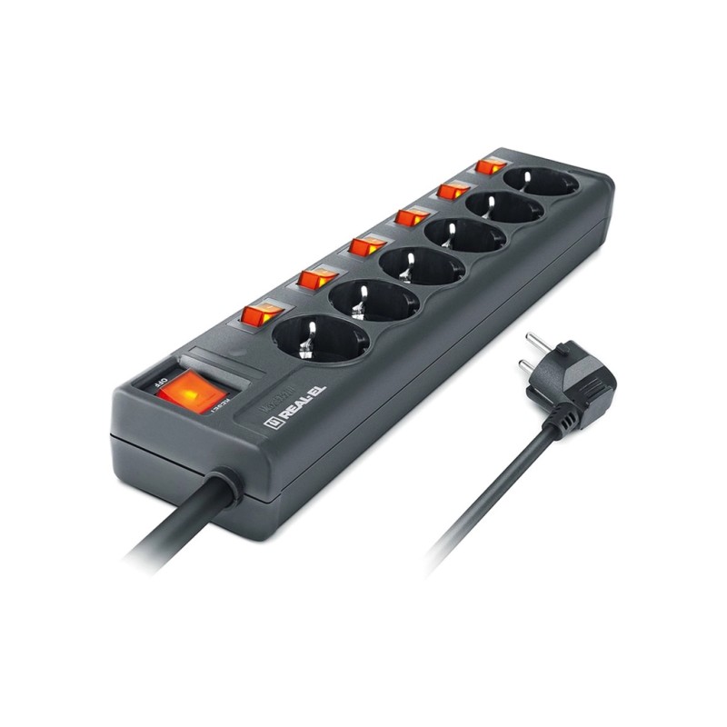 Мережевий фільтр живлення REAL-EL RS-6 EXTRA 1.8m, black (EL122300001)