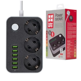 Мережевий фільтр живлення ColorWay CW-CHЕ36B, 3 розетки/6USB Black