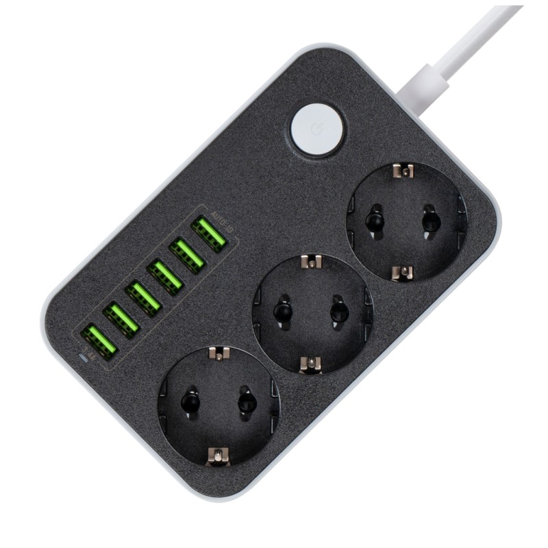 Сетевой фильтр питания ColorWay CW-CHЕ36B, 3 розетки/6USB Black 1.8M (CW-CHE36B)