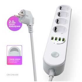 Сетевой фильтр питания ColorWay CW-CHE44W, 4 розетки/4USB White 2M (CW-CHE44W)