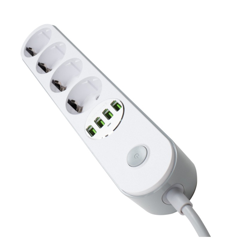 Сетевой фильтр питания ColorWay CW-CHE44W, 4 розетки/4USB White 2M (CW-CHE44W)