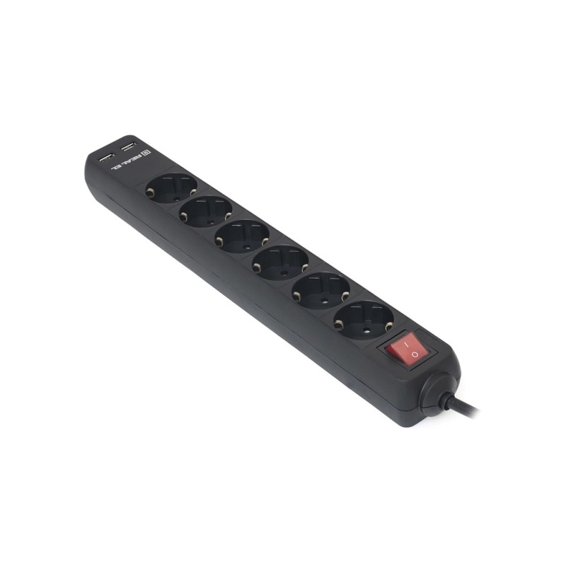 Мережевий фільтр живлення REAL-EL REAL-EL RS-6 PROTECT USB, 5m, black (EL122300018)